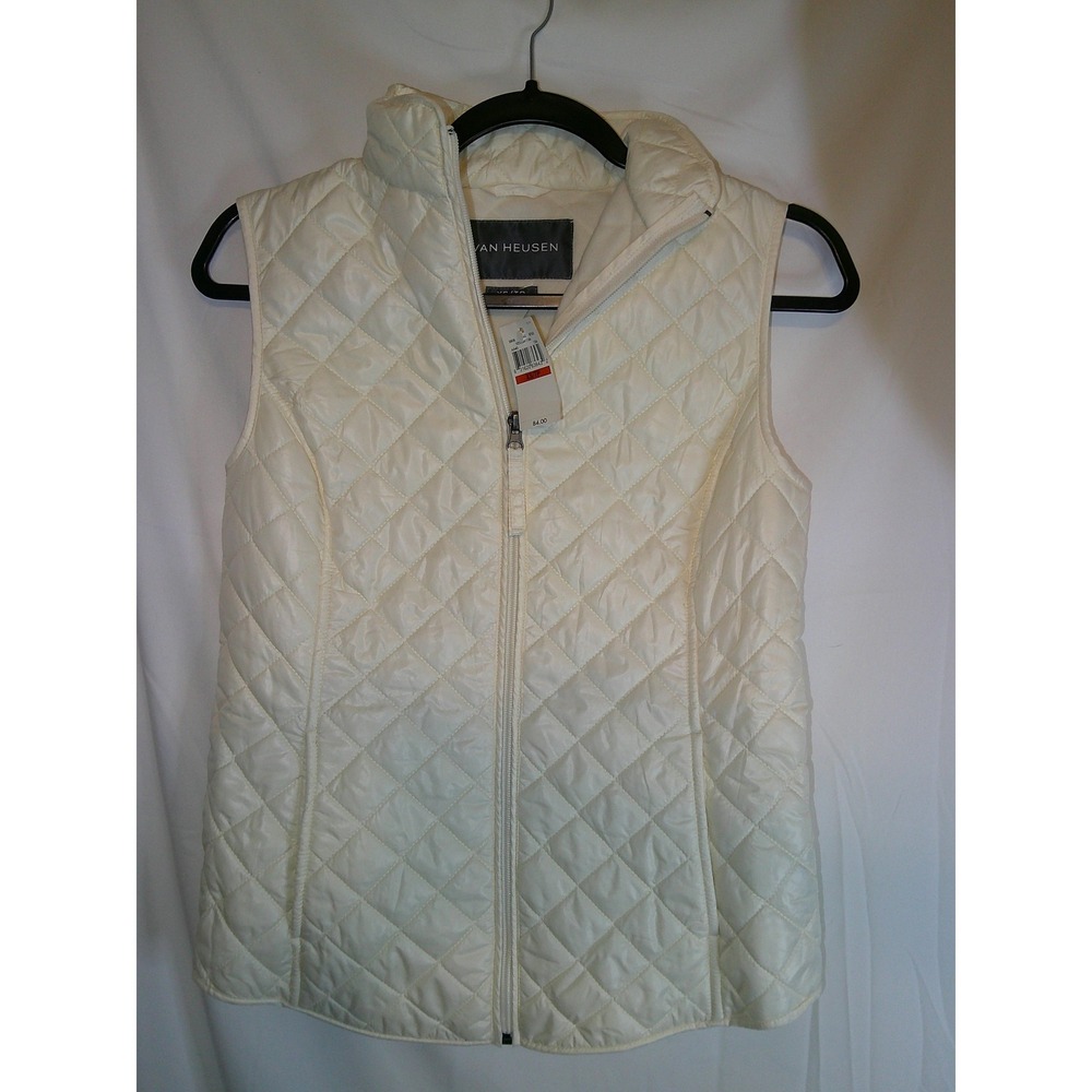 Van Heusen Womens Vest Quilted Puffer Sleeveless Jacket Cream XS $84 NWT‎